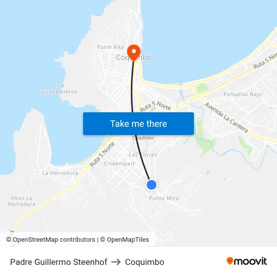 Padre Guillermo Steenhof to Coquimbo map