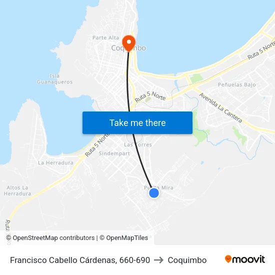 Francisco Cabello Cárdenas, 660-690 to Coquimbo map