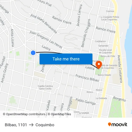 Bilbao, 1101 to Coquimbo map