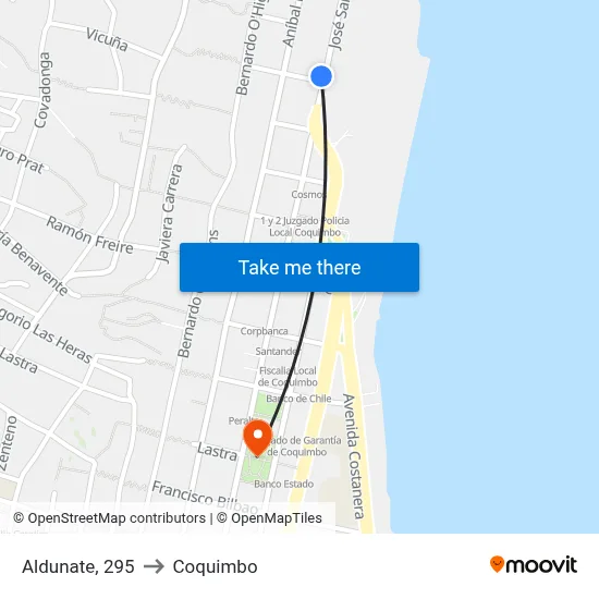 Aldunate, 295 to Coquimbo map