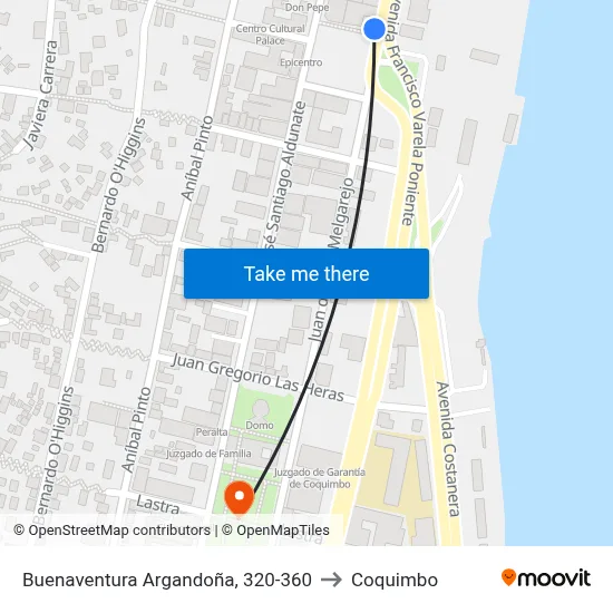 Buenaventura Argandoña, 320-360 to Coquimbo map
