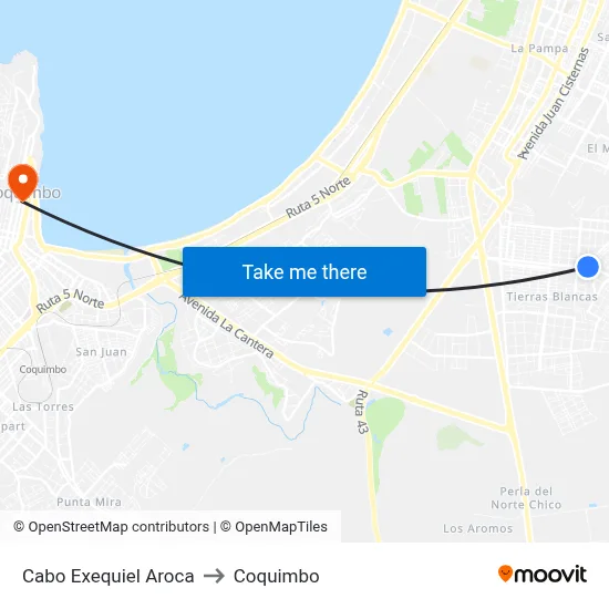 Cabo Exequiel Aroca to Coquimbo map