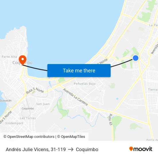 Andrés Julie Vicens, 31-119 to Coquimbo map