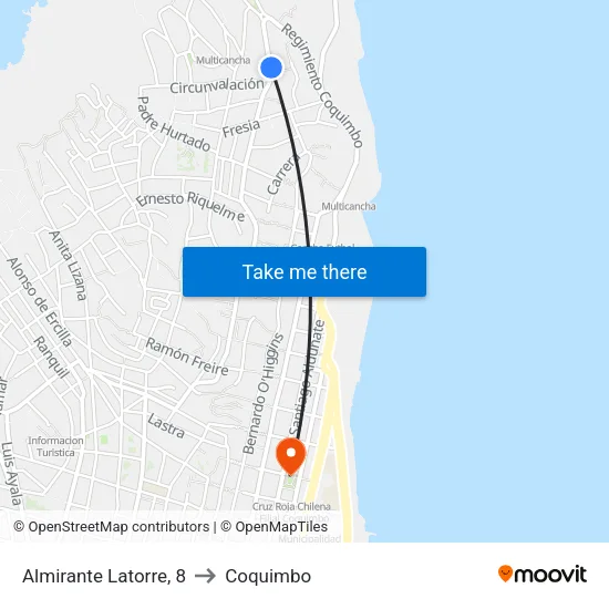 Almirante Latorre, 8 to Coquimbo map