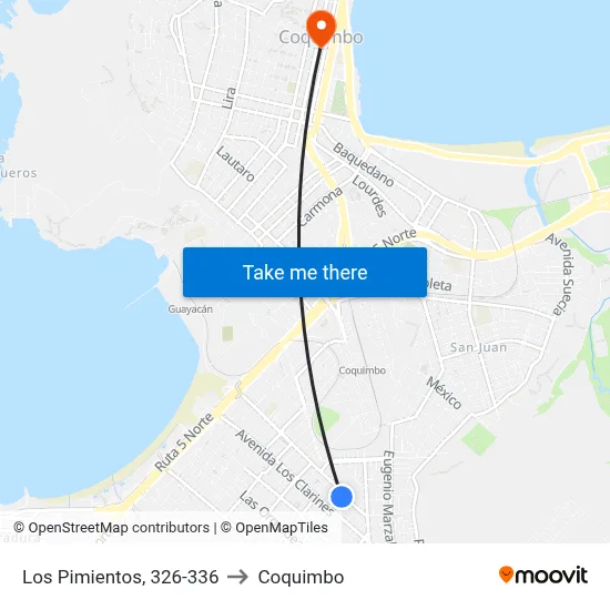 Los Pimientos, 326-336 to Coquimbo map