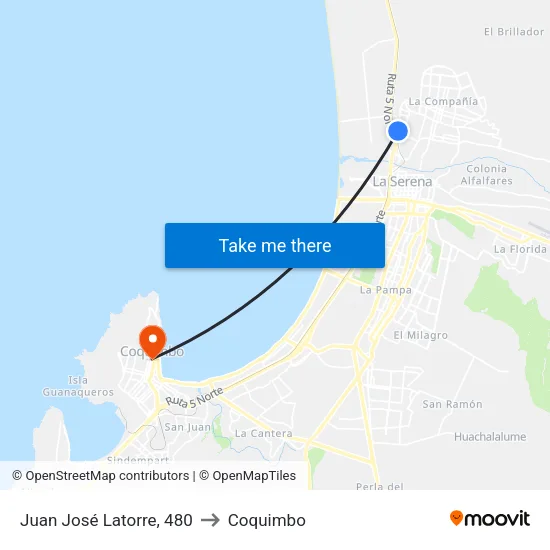 Juan José Latorre, 480 to Coquimbo map