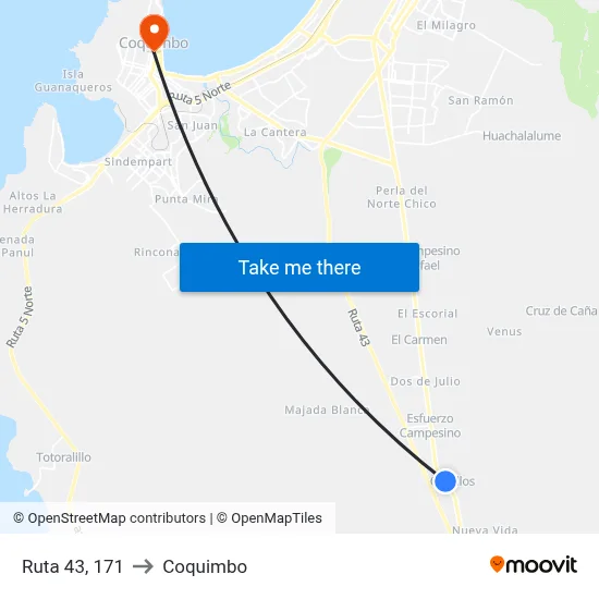Ruta 43, 171 to Coquimbo map