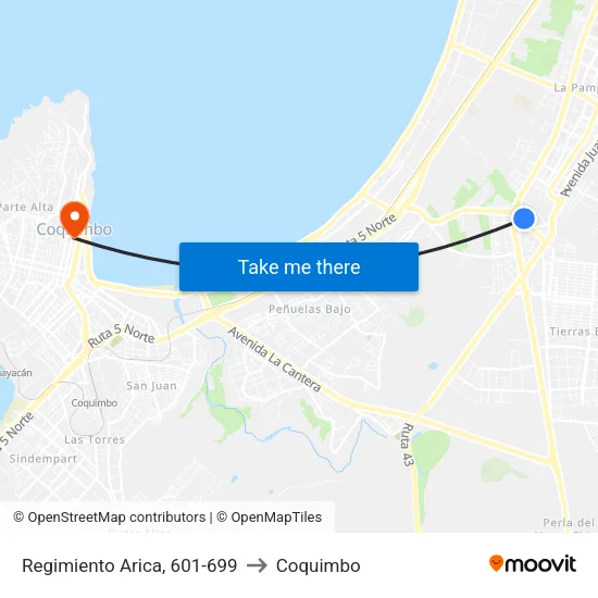 Regimiento Arica, 601-699 to Coquimbo map