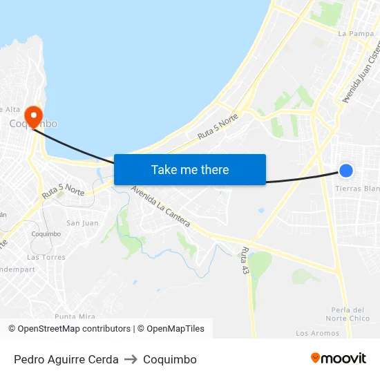 Pedro Aguirre Cerda to Coquimbo map