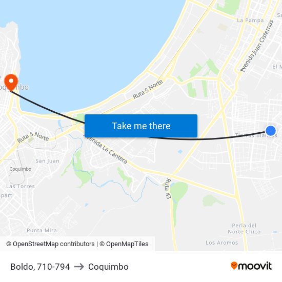 Boldo, 710-794 to Coquimbo map