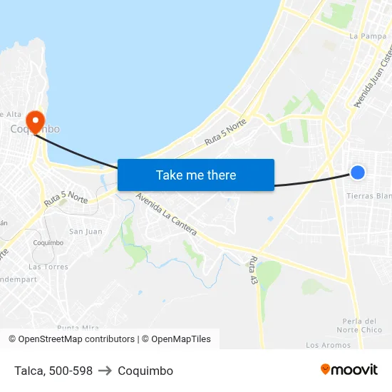 Talca, 500-598 to Coquimbo map