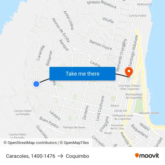 Caracoles, 1400-1476 to Coquimbo map