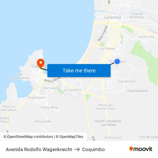 Avenida Rodolfo Wagenknecht to Coquimbo map