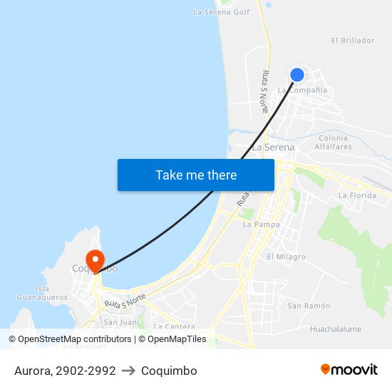 Aurora, 2902-2992 to Coquimbo map