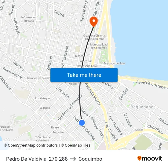 Pedro De Valdivia, 270-288 to Coquimbo map