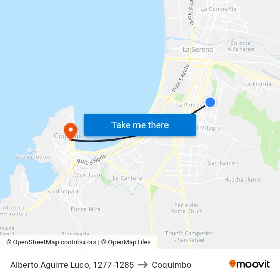 Alberto Aguirre Luco, 1277-1285 to Coquimbo map