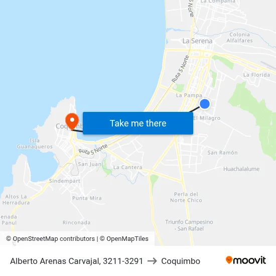 Alberto Arenas Carvajal, 3211-3291 to Coquimbo map