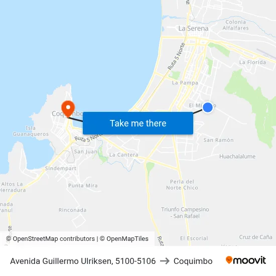 Avenida Guillermo Ulriksen, 5100-5106 to Coquimbo map