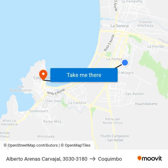 Alberto Arenas Carvajal, 3030-3180 to Coquimbo map