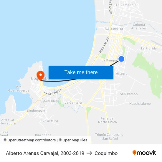 Alberto Arenas Carvajal, 2803-2819 to Coquimbo map