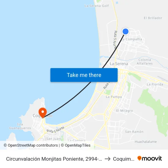Circunvalación Monjitas Poniente, 2994-3006 to Coquimbo map
