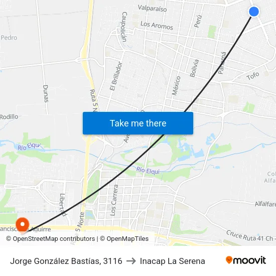 Jorge González Bastías, 3116 to Inacap La Serena map