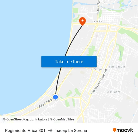 Regimiento Arica 301 to Inacap La Serena map