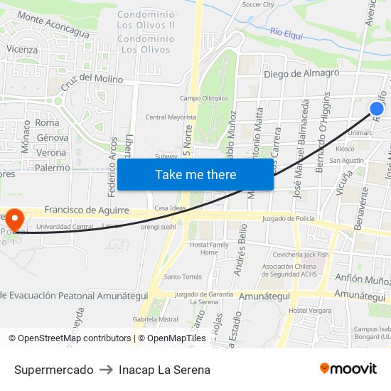 Supermercado to Inacap La Serena map