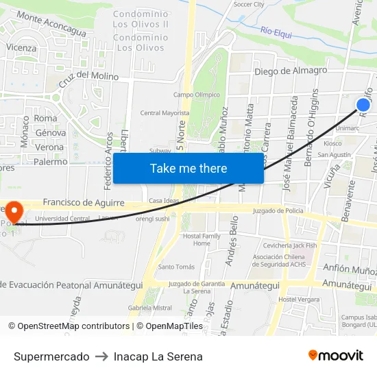 Supermercado to Inacap La Serena map
