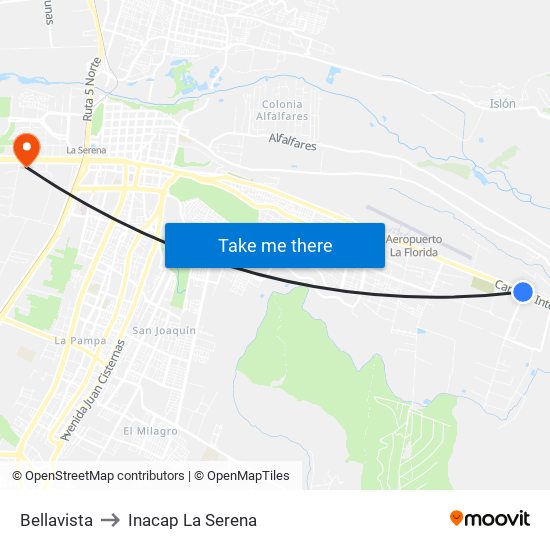 Bellavista to Inacap La Serena map