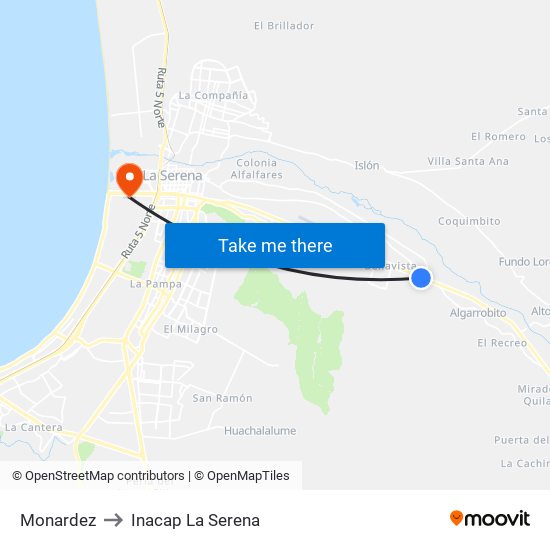 Monardez to Inacap La Serena map
