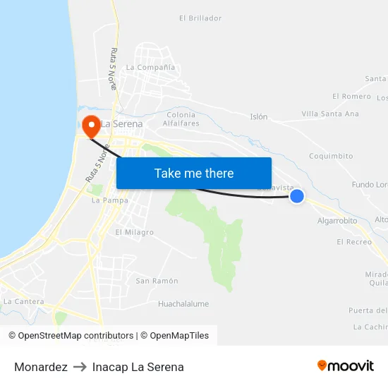 Monardez to Inacap La Serena map
