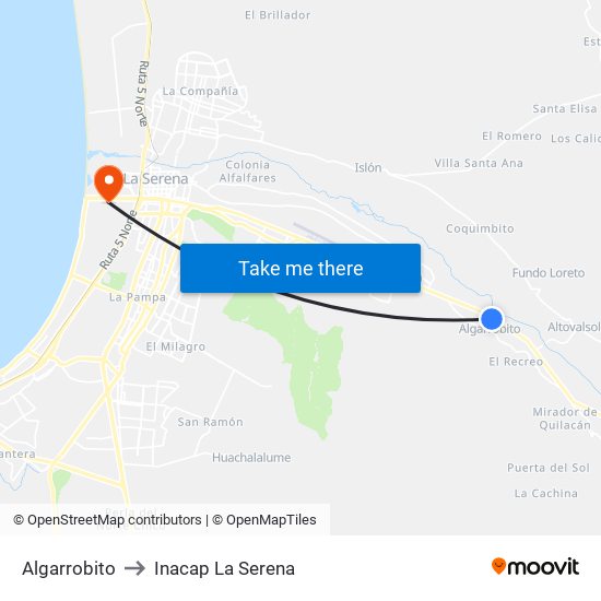 Algarrobito to Inacap La Serena map