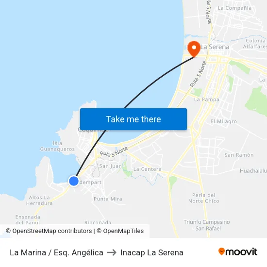 La Marina / Esq. Angélica to Inacap La Serena map
