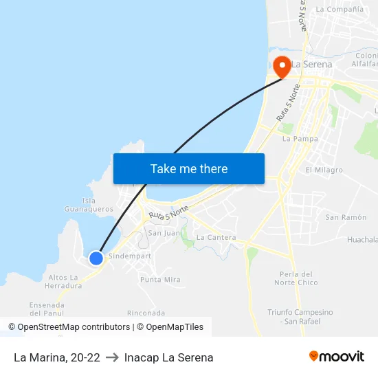 La Marina, 20-22 to Inacap La Serena map