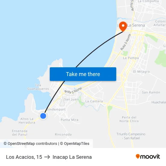 Los Acacios, 15 to Inacap La Serena map