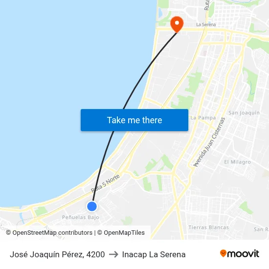 José Joaquín Pérez, 4200 to Inacap La Serena map