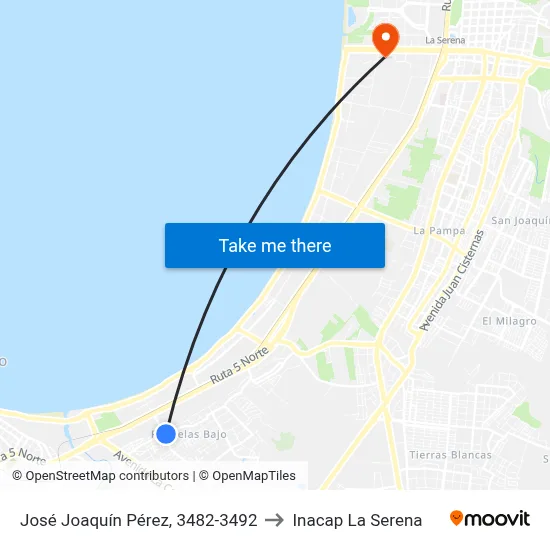 José Joaquín Pérez, 3482-3492 to Inacap La Serena map