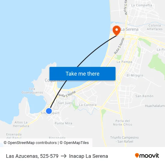 Las Azucenas, 525-579 to Inacap La Serena map