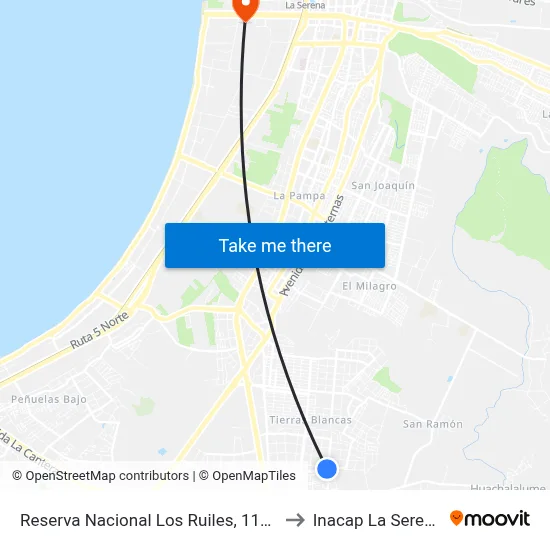 Reserva Nacional Los Ruiles, 1179 to Inacap La Serena map