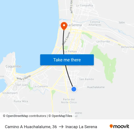 Camino A Huachalalume, 36 to Inacap La Serena map