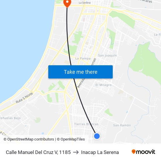 Calle Manuel Del Cruz V, 1185 to Inacap La Serena map