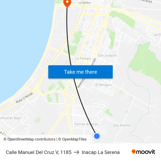 Calle Manuel Del Cruz V, 1185 to Inacap La Serena map