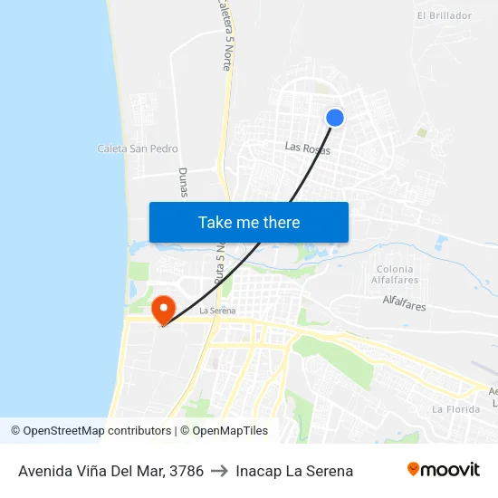 Avenida Viña Del Mar, 3786 to Inacap La Serena map