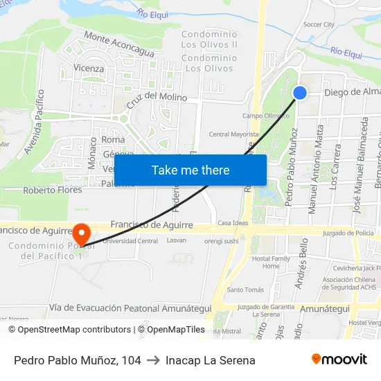 Pedro Pablo Muñoz, 104 to Inacap La Serena map