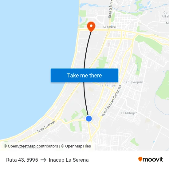 Ruta 43, 5995 to Inacap La Serena map