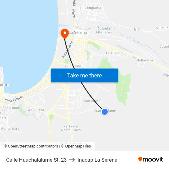 Calle Huachalalume St, 23 to Inacap La Serena map