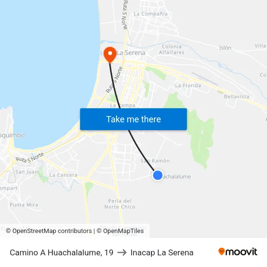 Camino A Huachalalume, 19 to Inacap La Serena map