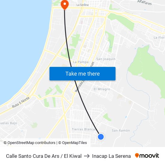 Calle Santo Cura De Ars / El Kiwal to Inacap La Serena map