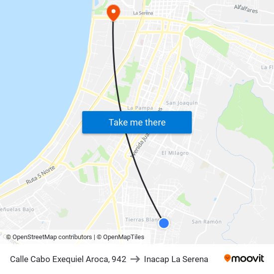 Calle Cabo Exequiel Aroca, 942 to Inacap La Serena map